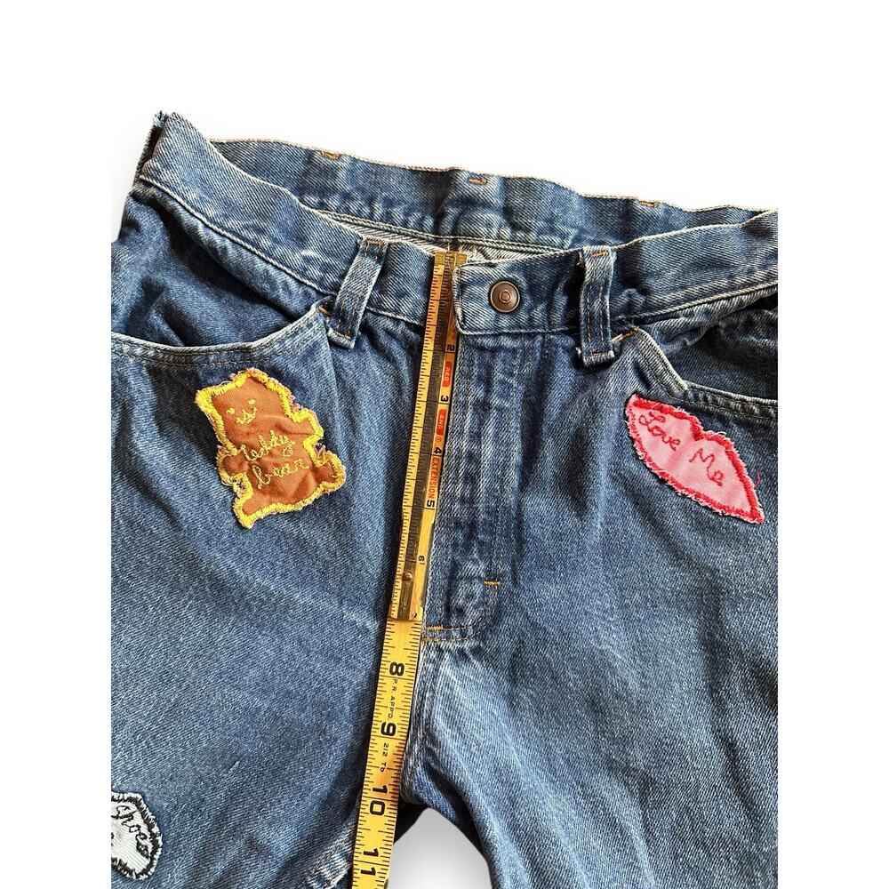 RARE Vintage Handmade Elvis Patchwork Bell Bottom Flared Jeans Fanmade - Picture 5 of 10